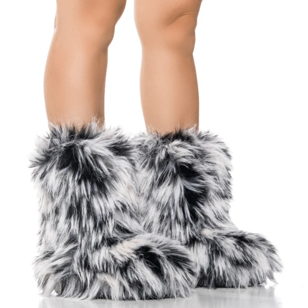 Azalea Wang Black Fur Flat Booties